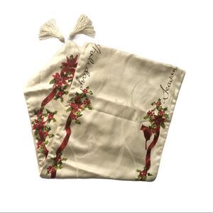 Saint Nicholas Square Tasseled Christmas Table Runner Ivory White & Holly Print